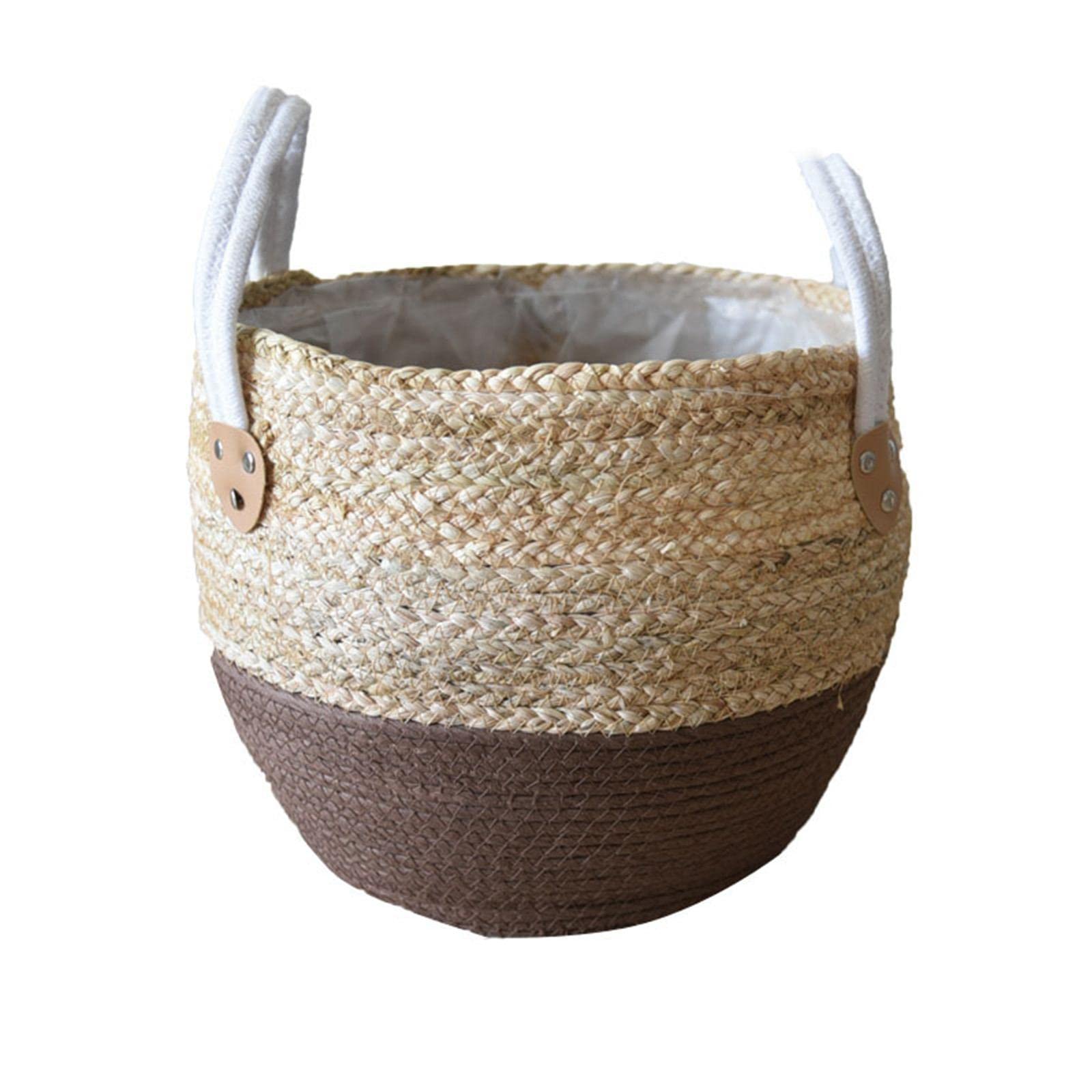 Handmade Seagrass Storage Basket - Foldable Corn Husk Laundry Basket, Wicker Organizer for Clothes, Toys, Snacks & Sundries (18-27cm, Light Gray) | Perfect for Home, Garden, Nursery & Bathroom Organization