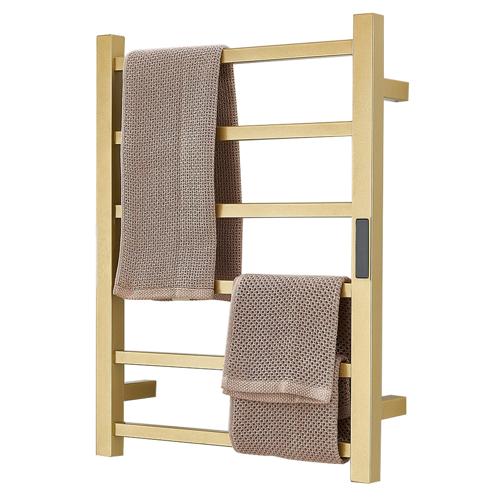 Electric Heated Towel Warmer Rack - 6 Bars Stainless Steel Wall Mounted Rail with Timer | Gold Bathroom Accessories | Hardwired Home Radiator for Spa, Luxury Hotels & Cozy Bathrooms