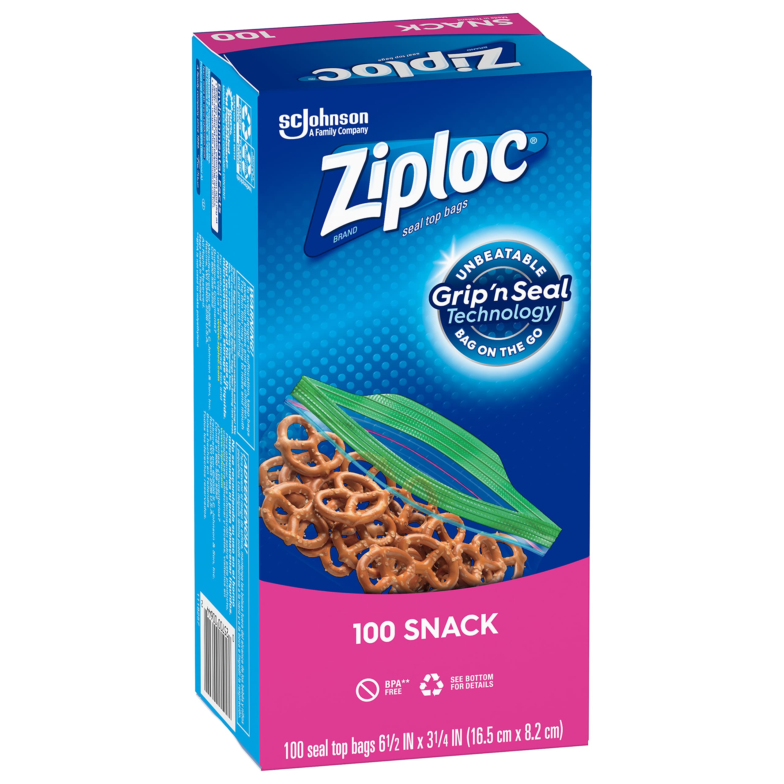 Ziploc Snack Bags - 100 Count Value Pack | Reusable, BPA-Free Food Storage Bags for School Lunches, Travel & Meal Prep | Sandwich, Snack & Freezer Safe Bags