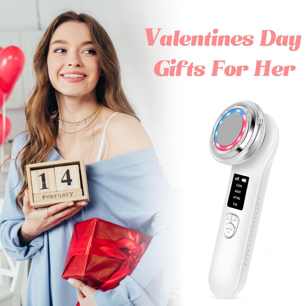 Red Light Therapy Wand for Face and Neck - Anti-Aging Skin Care Device with Cold Mold & Warm Deep Clean Functions (Off-White) | Reduce Wrinkles & Improve Skin Texture at Home or Salon