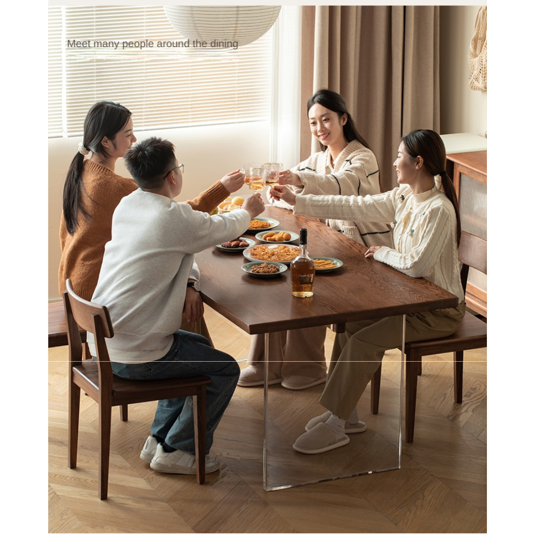 Solid Oak & Black Walnut Acrylic Floating Dining Table - Large Size Modern Wooden Table for Dining Room, Kitchen, and Open Concept Living Spaces