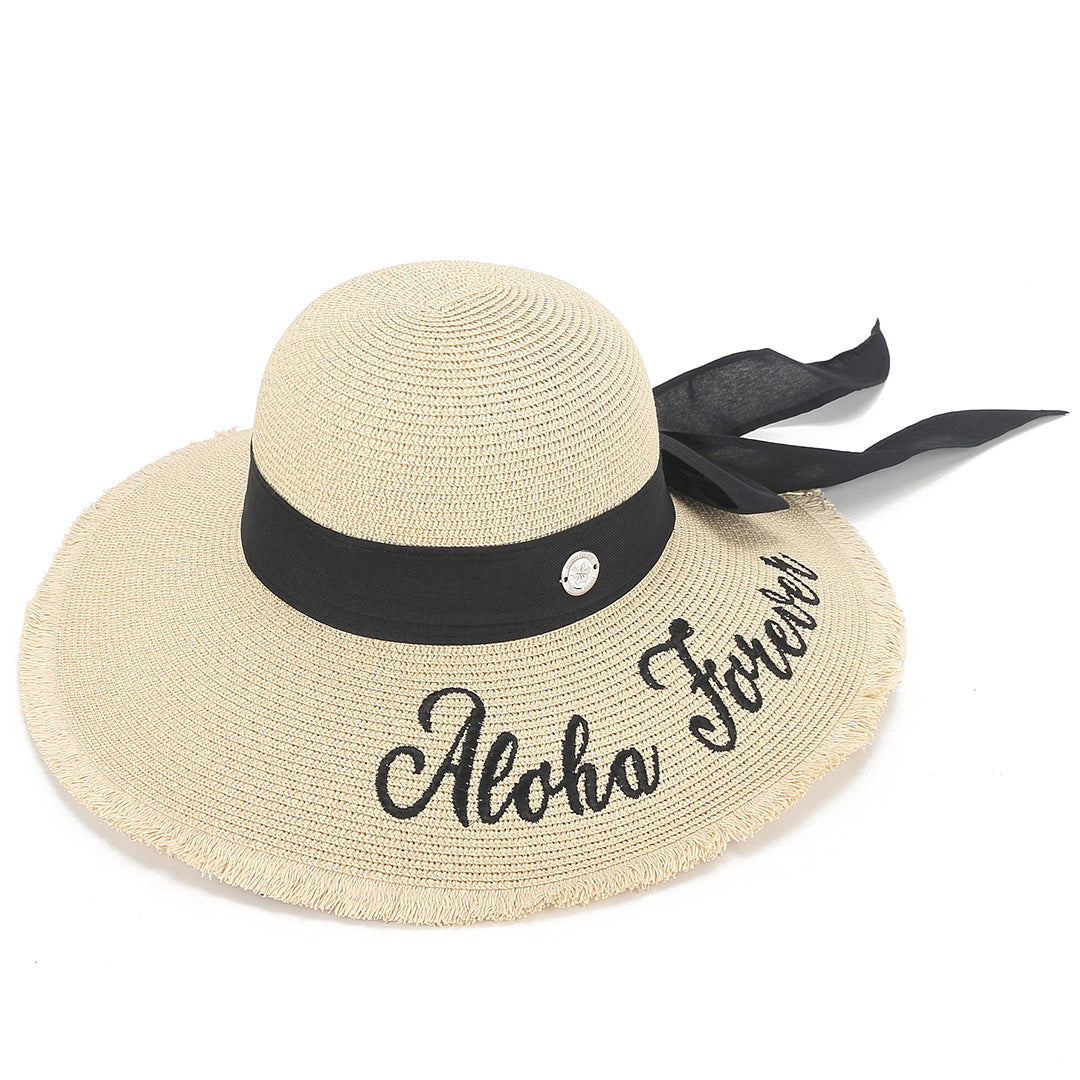 Gardenia Aloha Forever Beige Sun Hat - Women's Wide Brim Floppy Beach Hat for Summer Vacation, Pool Party & Tropical Getaways