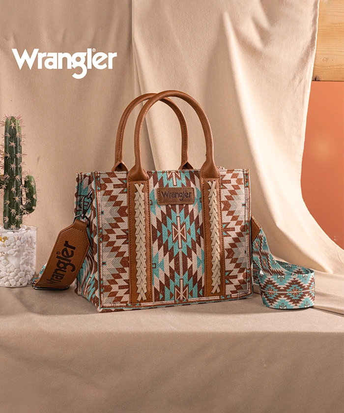Wrangler Aztec Print Canvas Tote Bag for Women - Stylish & Durable Handbag for Shopping, Beach, Work & Travel Accessories