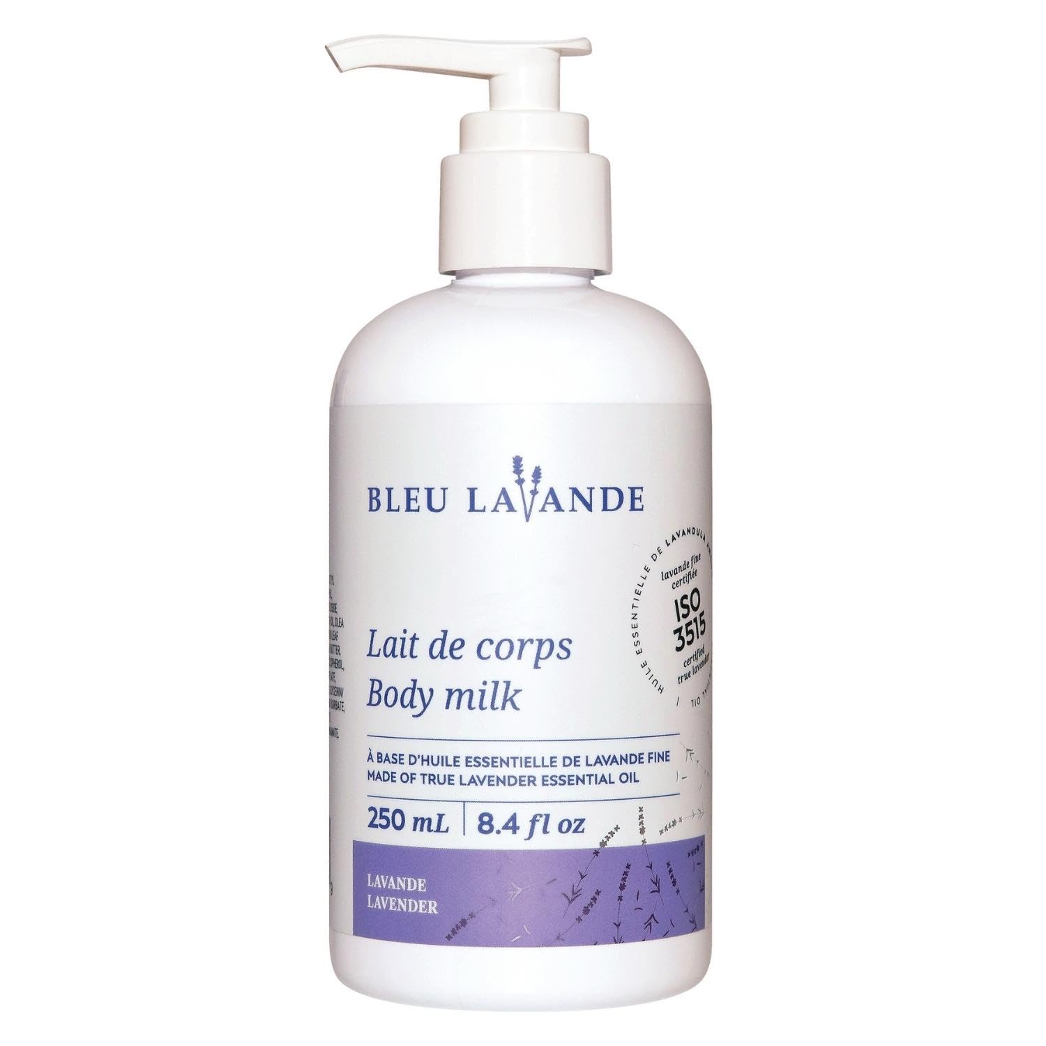 Bleu Lavande Natural Lavender Body Milk with 100% Pure Lavender Essential Oil - Soothing, Vegan & Cruelty-Free Moisturizer - No Artificial Fragrances - 8.4 Fl Oz - Perfect for Dry Skin Care & Aromatherapy Relaxation