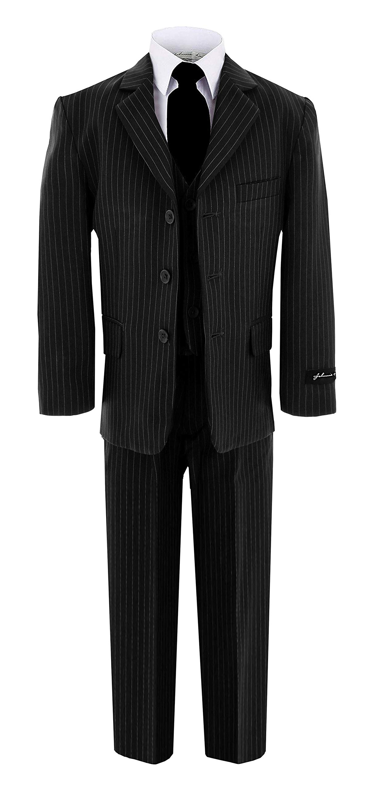 Stylish Black Pinstripe Suit with Matching Tie for Boys - Baby to Teen - Perfect for Weddings, Parties & Formal Events