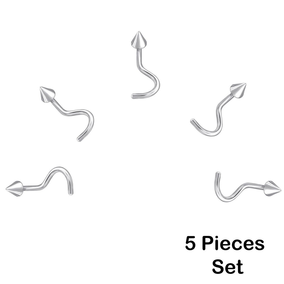 5 Pack Cone Nose Studs - 316L Surgical Steel Nose Rings for Women & Men - Hypoallergenic Body Jewelry for Cartilage, Septum & Nose Piercing - Perfect for Everyday Wear & Special Occasions