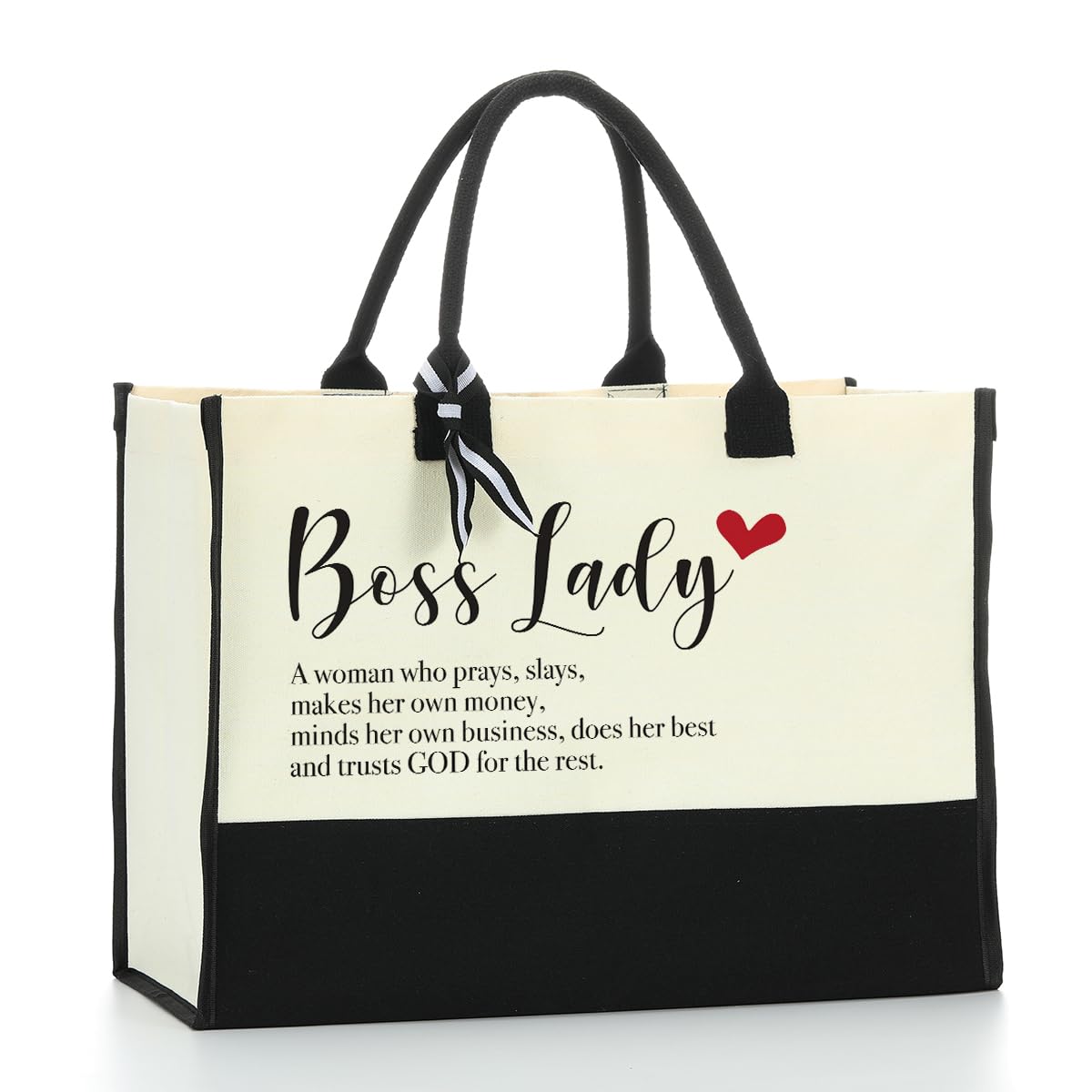 Stylish Canvas Tote Bag for Women - Large Waterproof Reusable Shopping Bag with 'Boss Lady' Design | Perfect Office Gift, Birthday Present & Christmas Gift for Friends | Great for Travel, Camping, Beach, Grocery Shopping & Everyday Use