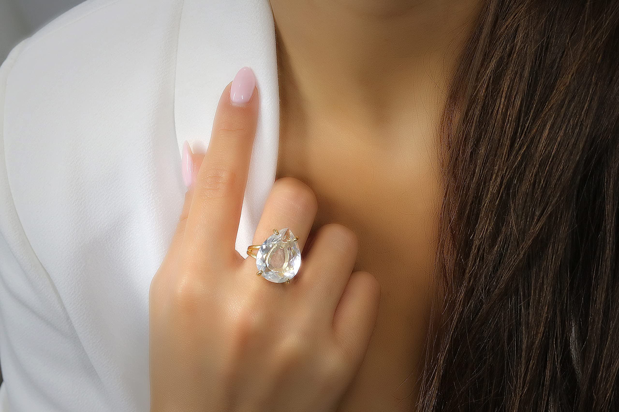 14K Gold-filled Clear Quartz Ring - Handmade Wedding, Birthday, Promise & Everyday Jewelry - Engraving Available with Gift Box | Perfect for Anniversaries, Proposals & Special Occasions