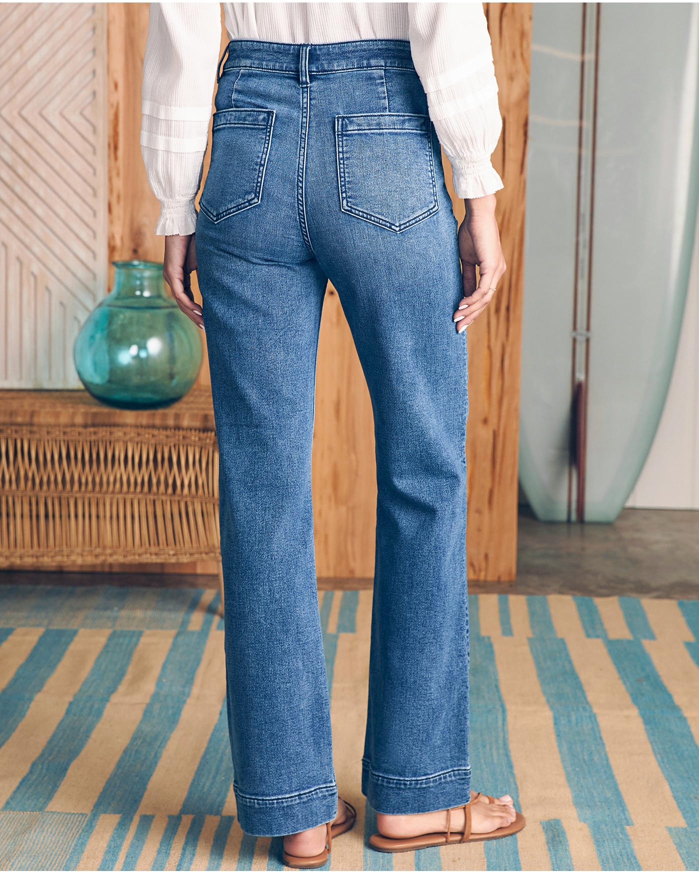 Women's High Waisted Straight Leg Jeans - Stretch Denim Pants with Terry Patch Pockets | Casual Comfort for Everyday Wear, Office & Weekend Outfits