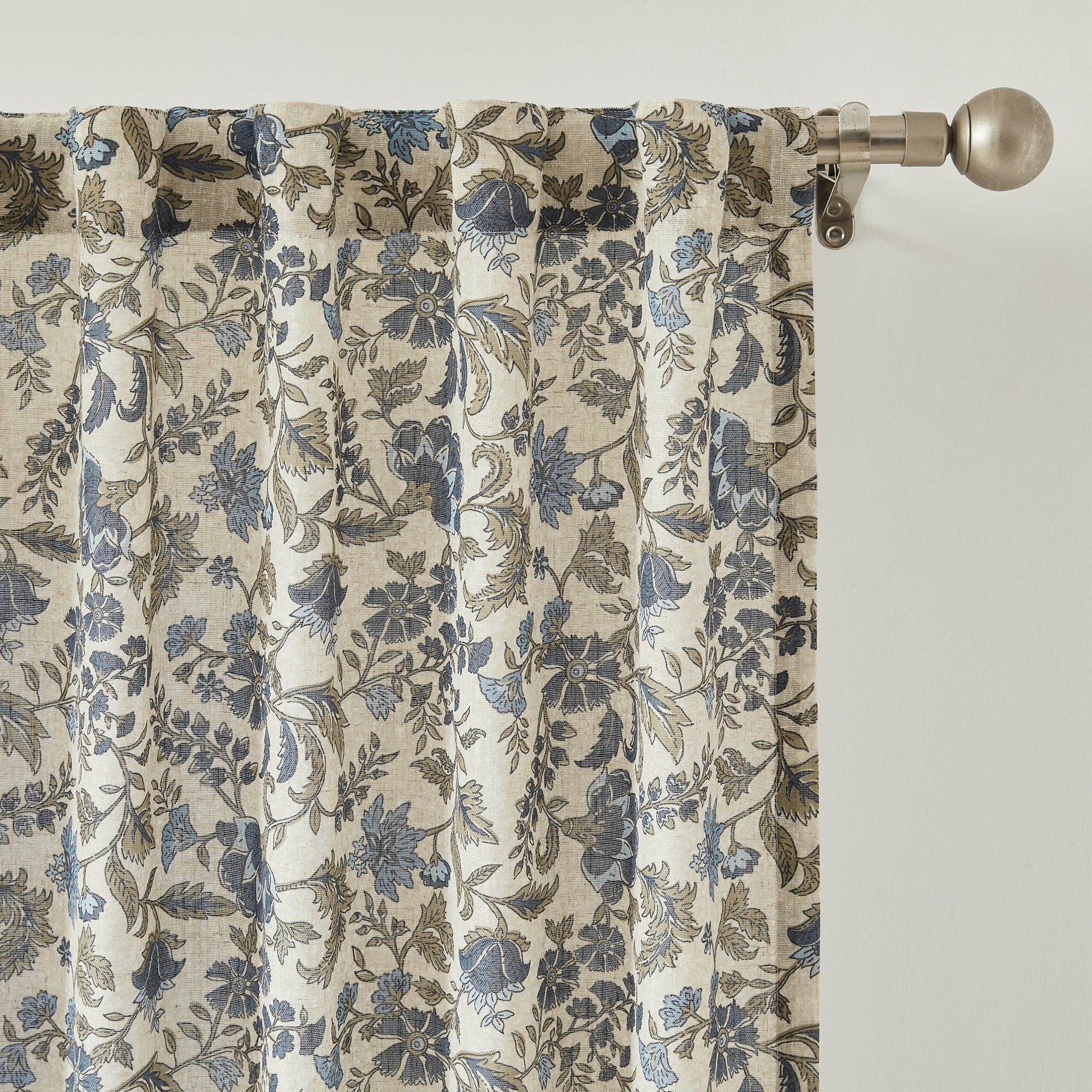 Lillian Block Print Linen Textured Window Curtain Panels - Elegant Boho Home Decor for Living Room & Bedroom