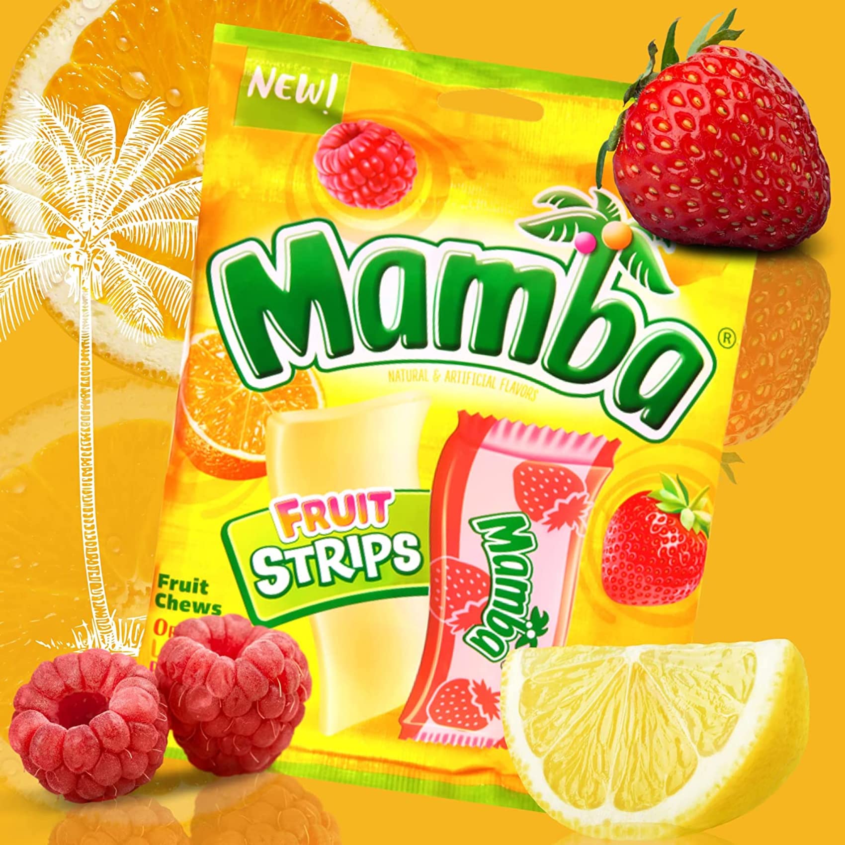 Mamba Fruit Chews - Individually Wrapped Mixed Flavor Chewy Candy Strips (2 Pack, 6.3oz) - Perfect for Halloween Treats, Party Favors & Office Snacks