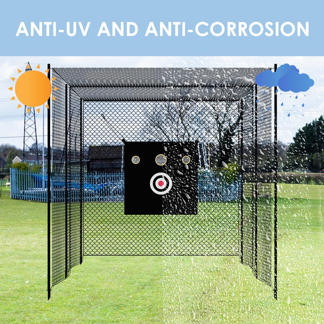 MR Baseball Batting Cage Netting - Heavy Duty Softball & Baseball Hitting Practice Net with Target Cloth | Sports Barrier Training Equipment for Backyard, Field & Indoor Practice