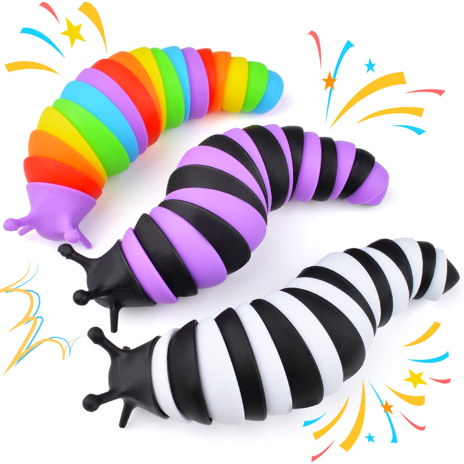 Cevioce Fidget Slug Toy - 3Pcs Sensory Slug Fidget Toys for Kids & Adults, Stress Relief Toys for Autism, ADHD, Anxiety - Perfect for Easter Basket Stuffers, Birthday Gifts for Toddler Boys & Girls - Great for Classrooms, Therapy, Travel & Home Use