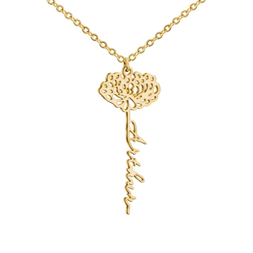Custom Personalized Birth Flower Name Necklace for Women - Stainless Steel Engraved Jewelry with Any Name - Unique Birth Month Flower Pendant Gift for Her, Girls, Mother's Day (Perfect for Anniversaries, Birthdays & Special Occasions)