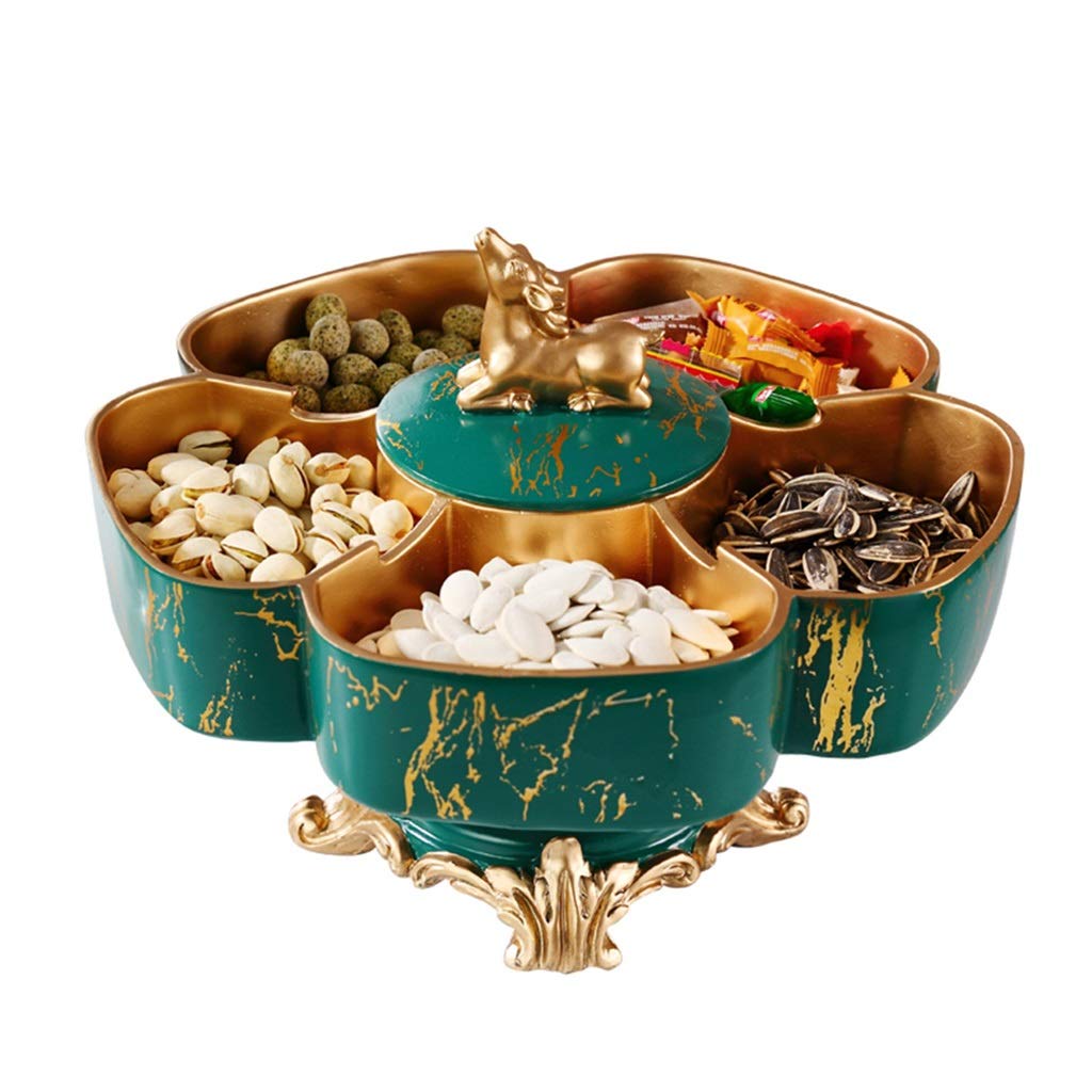 Rotatable Multifunctional Candy Box & Snack Storage Tray - 31x16cm Green Compartment Tray for Dried Fruits, Nuts, Home Decor | Perfect for Living Room, Kitchen Counter & Party Serving