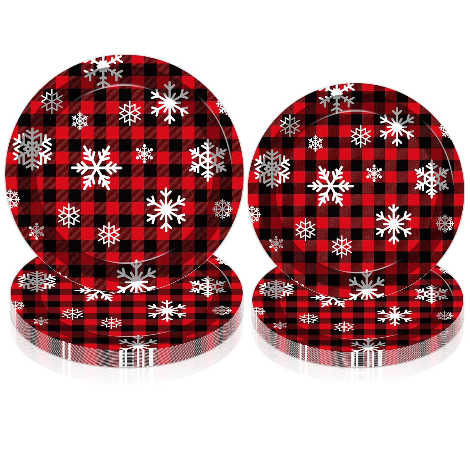 48PCS Christmas Paper Plates - Red & Black Buffalo Plaid Holiday Dinnerware Set (9