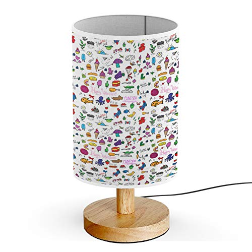 ARTSYLAMP Wooden Base Decorative Desk & Bedside Lamp with Fun Doodle Design - Perfect for Home Office, Bedroom Nightstand, and Living Room Decor