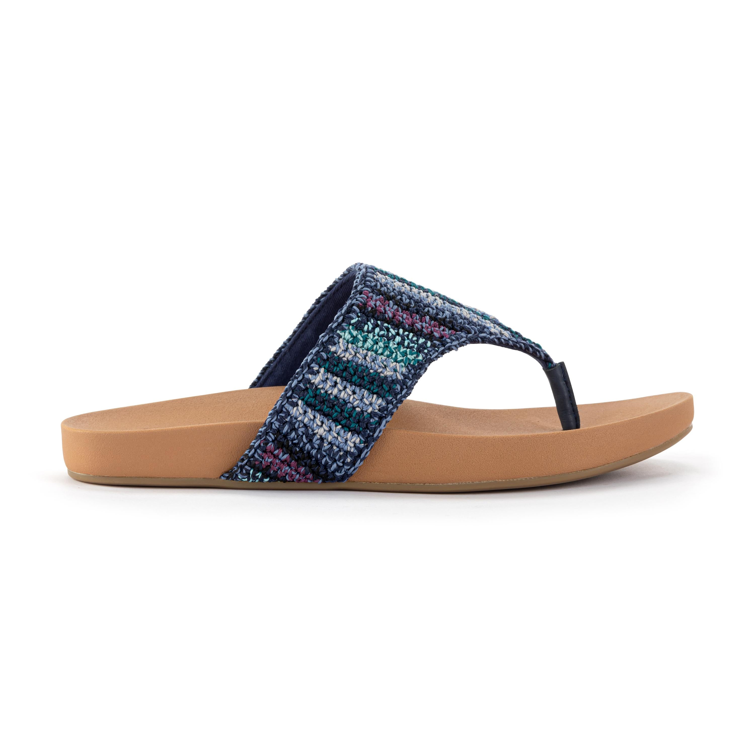 Everly Hand Crochet Sandals - Lapis Stripe Bohemian Beach Sandals for Women | Perfect for Summer Vacations, Beach Trips and Casual Outings