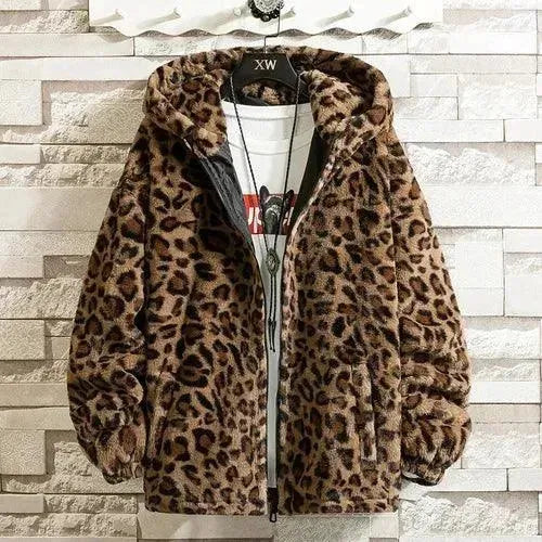 Men's Casual Printed Fleece Hooded Jacket - Warm Winter Pullover for Outdoor Activities & Streetwear Fashion
