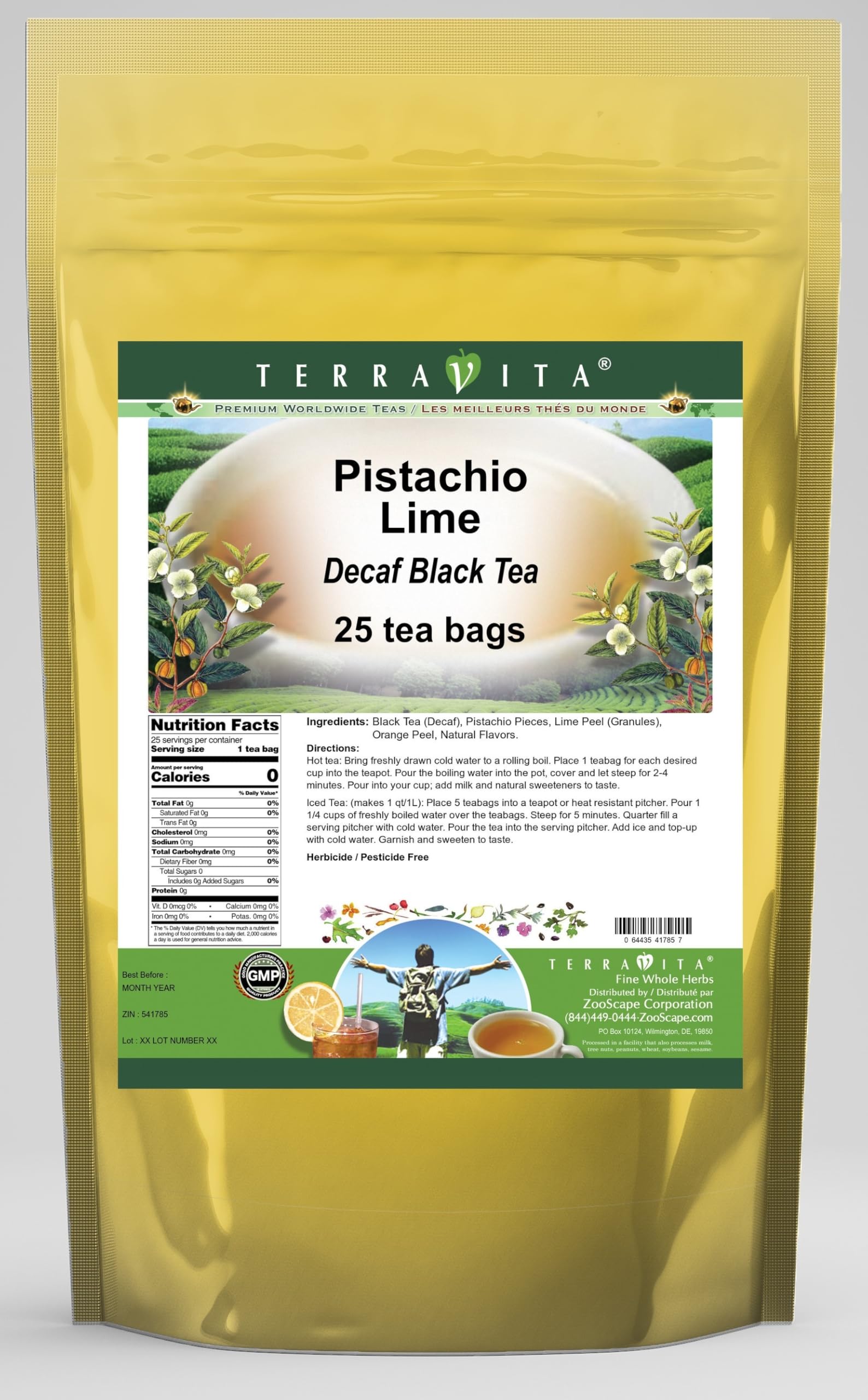 Premium Decaffeinated Black Tea with Pistachio & Lime Flavor - 25 Tea Bags per Box (3-Pack) | Refreshing Iced Tea or Cozy Hot Beverage for Relaxation & Wellness