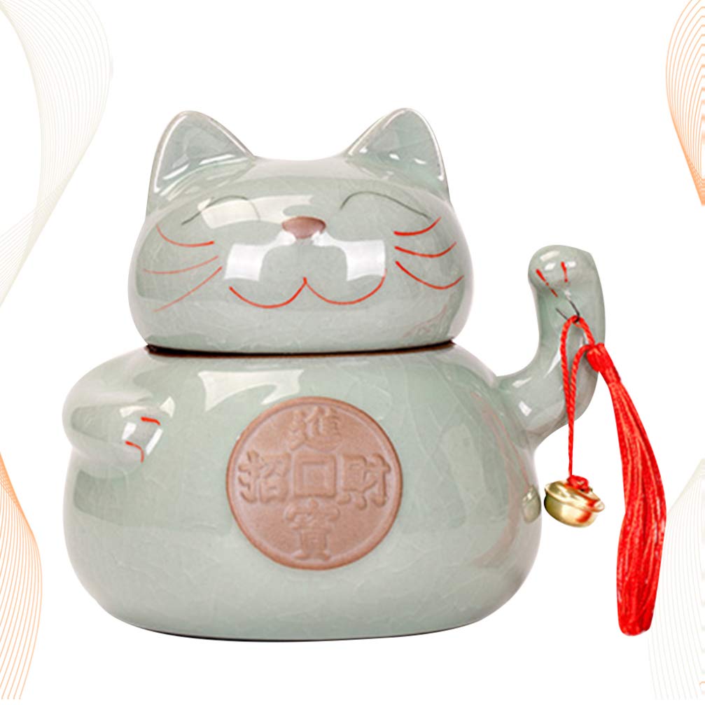 FOMIYES Maneki-Neko Ceramic Tea Storage Jar with Lid - Decorative Porcelain Canister for Loose Tea, Spices, Jewelry & Makeup | Perfect for Kitchen, Bathroom & Home Decor