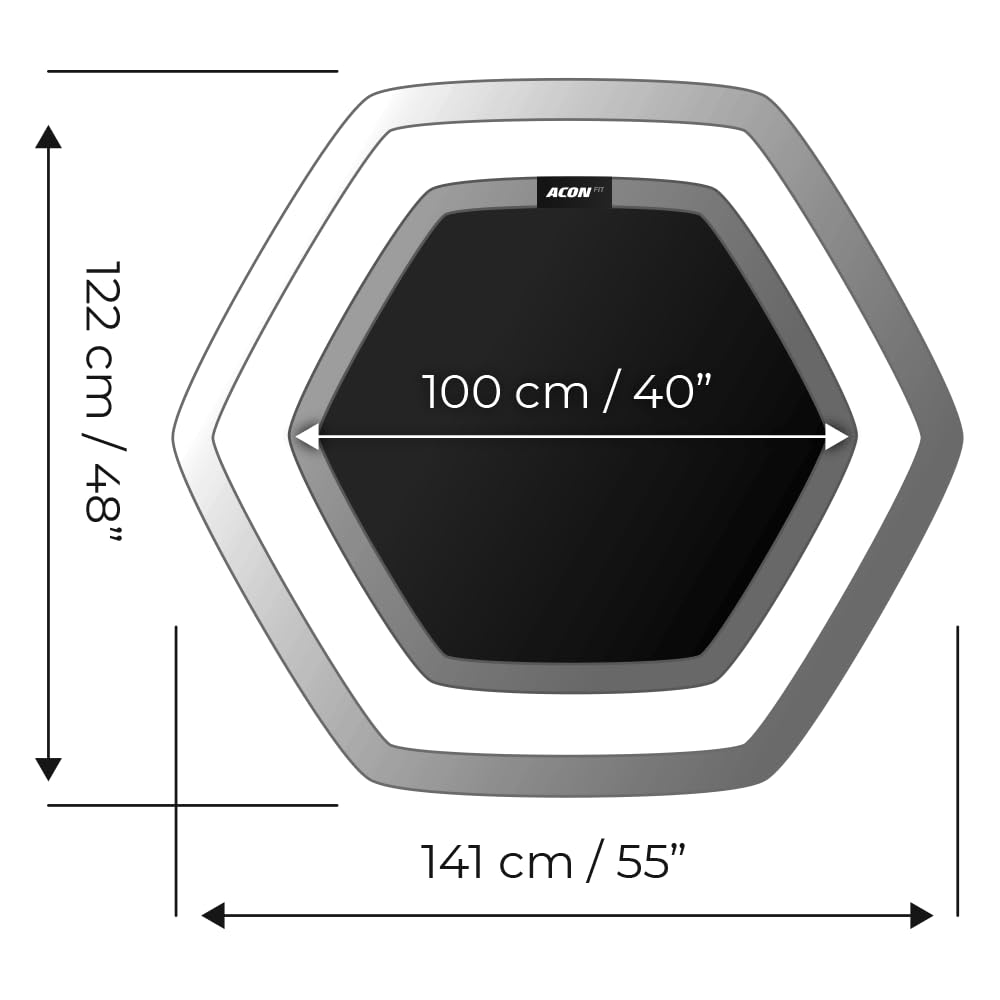 Acon FIT 55-Inch Hexagonal Trampoline - Black Mini Fitness Rebounder for Home Workouts, Kids Play & Low-Impact Exercise