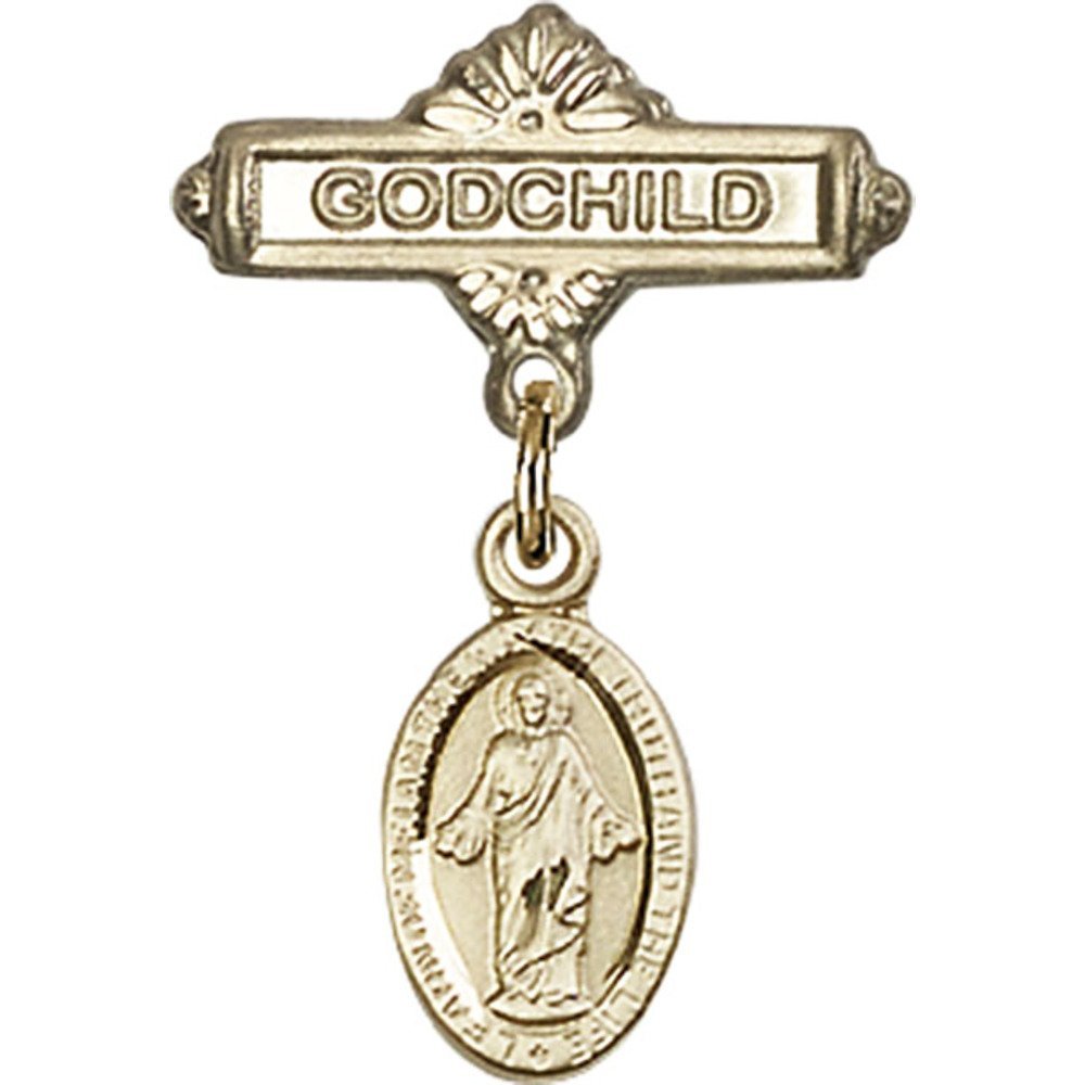 Bonyak Jewelry Saint Medal Collection - Gold Filled Baby Badge with Scapular Charm & Godchild Pin (1 x 5/8 inches) - Perfect for Baptism Gifts, First Communion & Religious Jewelry