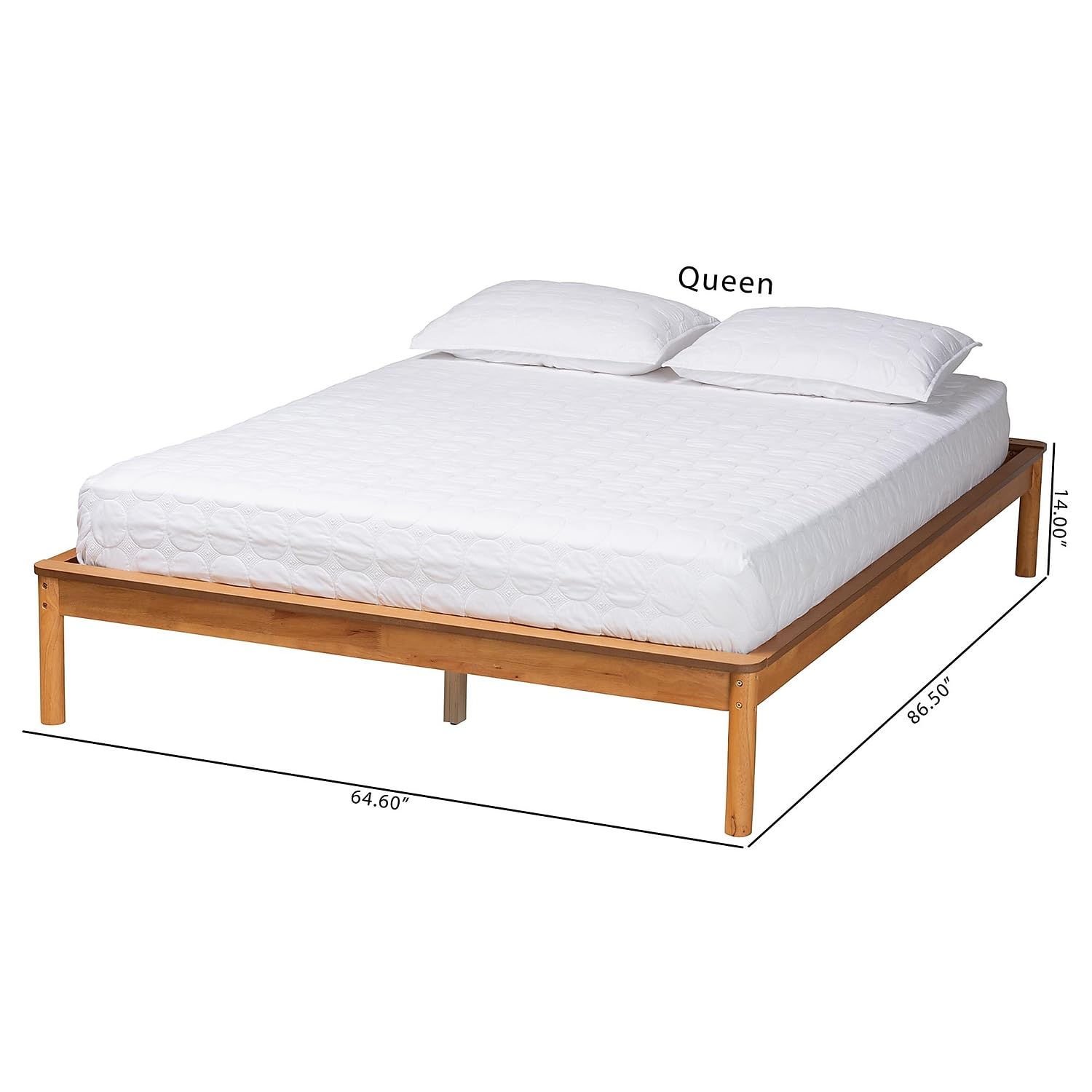 Baxton Studio Efren Queen Bed Frame in Honey Oak - Solid Wood Platform Bed with Headboard - Perfect for Modern Bedrooms & Guest Rooms (236-12785-HiT)