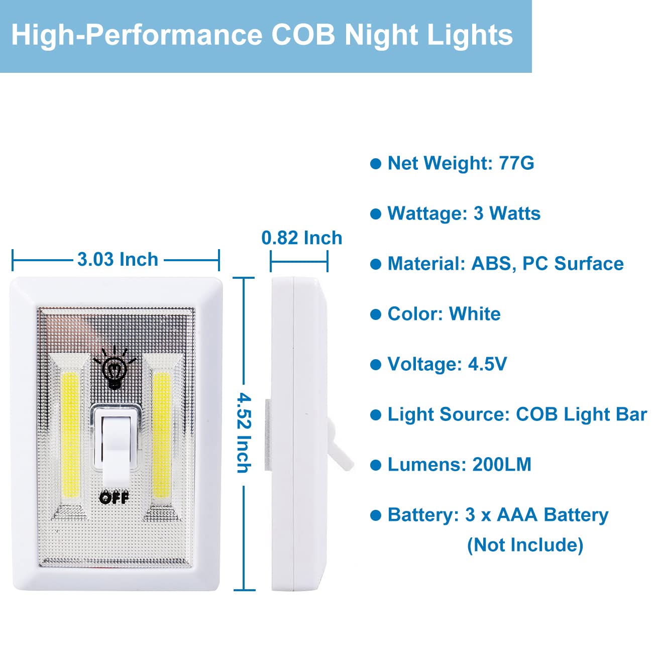 Battery Operated LED Tap Lights - 6 Pack COB Cordless Night Lights for Closet, Cabinet, Kitchen, Garage, RV | Touch Control & Wall Mountable | Perfect for Bedrooms, Hallways, Sheds and Dark Spaces