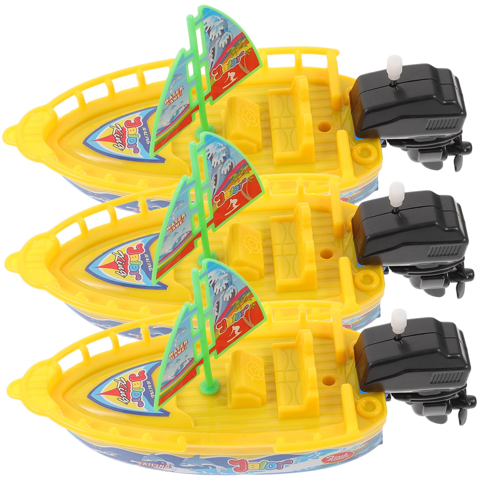 HAWILLOSCH 3-Piece Clockwork Boat Toy Set - Wind-Up Speedboat, Submarine & Bathtub Toys for Kids - Durable Plastic Bath Time Fun (Perfect for Pool, Bathtub & Outdoor Water Play)