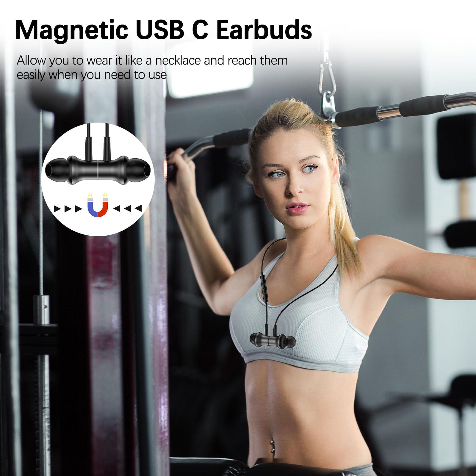 COOYA USB C Wired Earbuds with Noise Isolation & Magnetic In-Ear Design - Compatible with iPhone 16 Plus/15 Pro Max, iPad 10/Air, Pixel 9/8, Samsung S25 Ultra/S24+/A56/S23/A54, OnePlus 13 - Perfect for Commuting, Workouts & Gaming