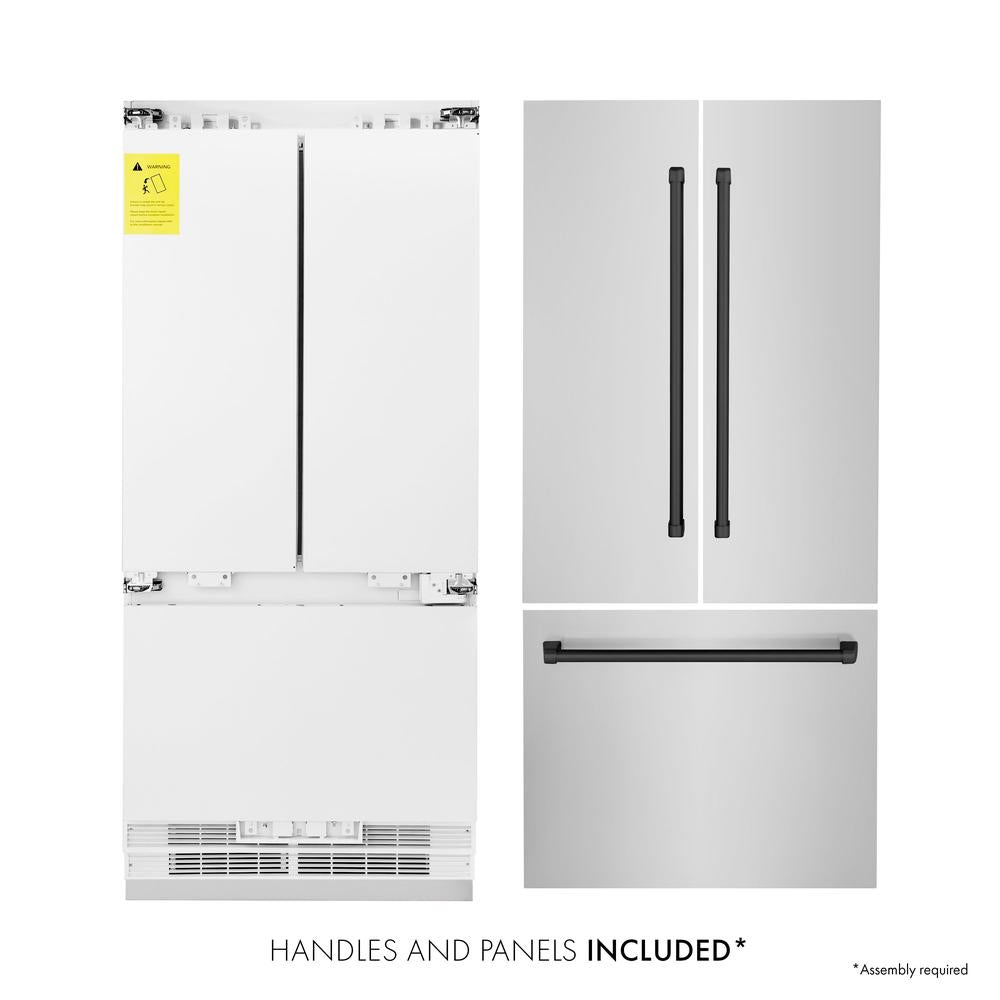 ZLINE Autograph Edition 36 Inch French Door Built-In Refrigerator - 19.6 cu ft Bottom Freezer with Water Dispenser & Ice Maker - Stainless Steel with Matte Black Accents (RBIVZ 304 36 MB) - Perfect for Modern Kitchens, Open Concept Homes & Luxury Appliances Collection