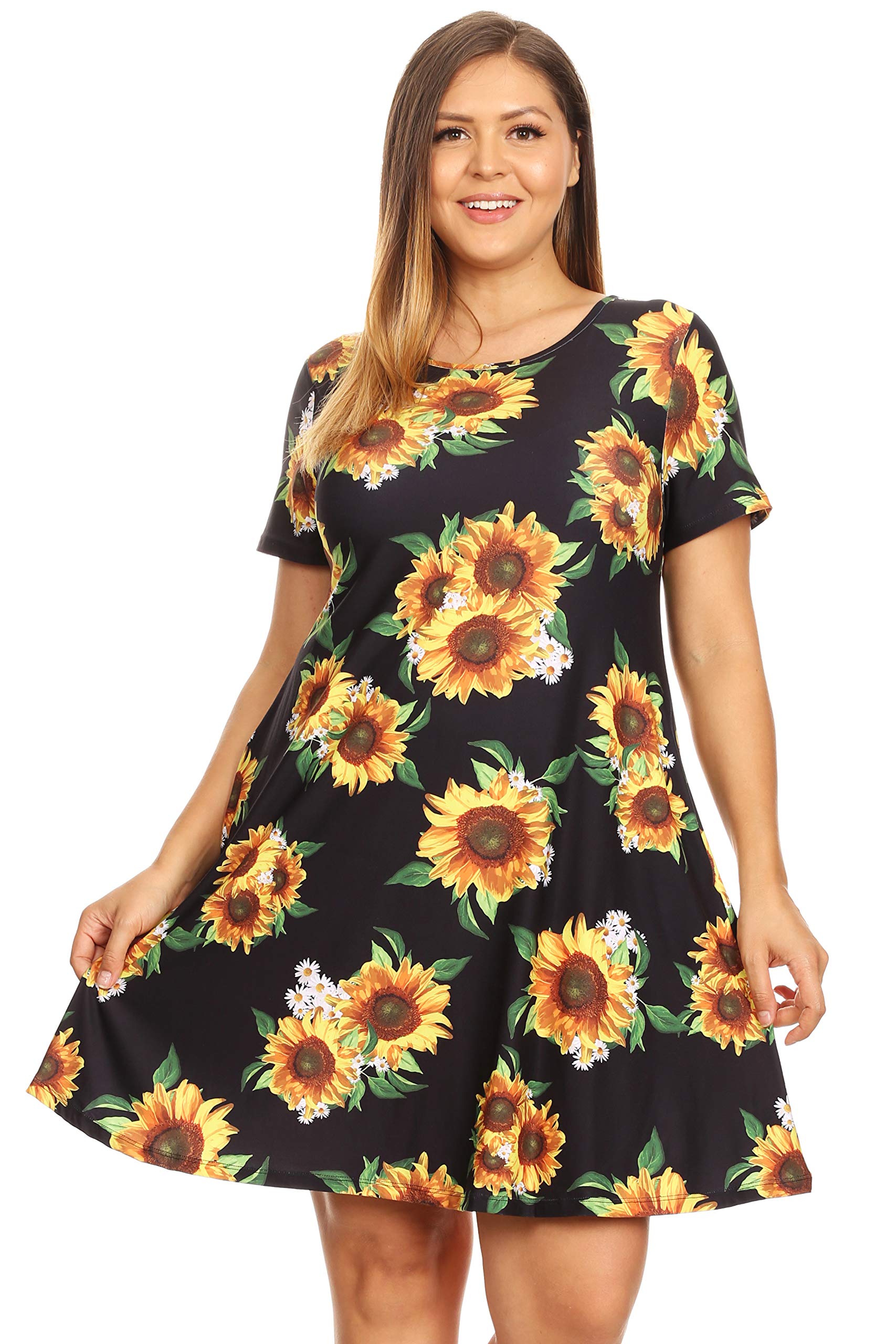 ICONOFLASH Women's Floral Print Casual Summer Dress with Pockets - Short Sleeve Comfortable A-Line Sundress for Beach, Vacation & Everyday Wear
