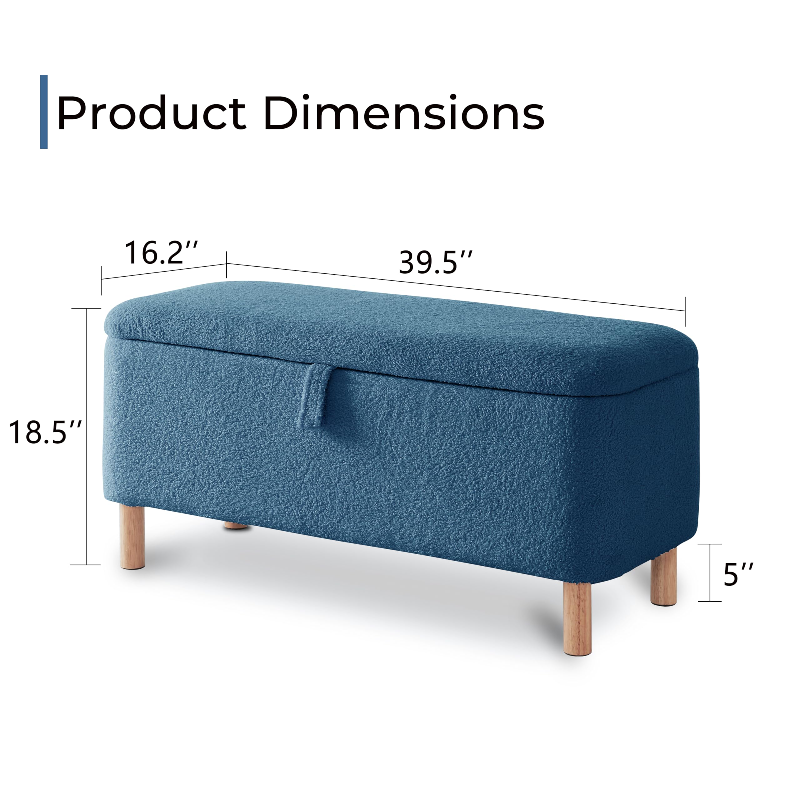 Boucle Storage Ottoman Bench with Sherpa Upholstery - Rectangle Shoe Storage Seat for Bedroom, Entryway & Living Room - Blue Padded Blanket Chest - Perfect for Bed Foot, Hallway Organization & Cozy Home Decor