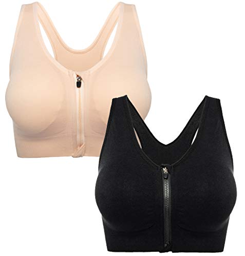 2 Packs Zipper Bra(black+beige)