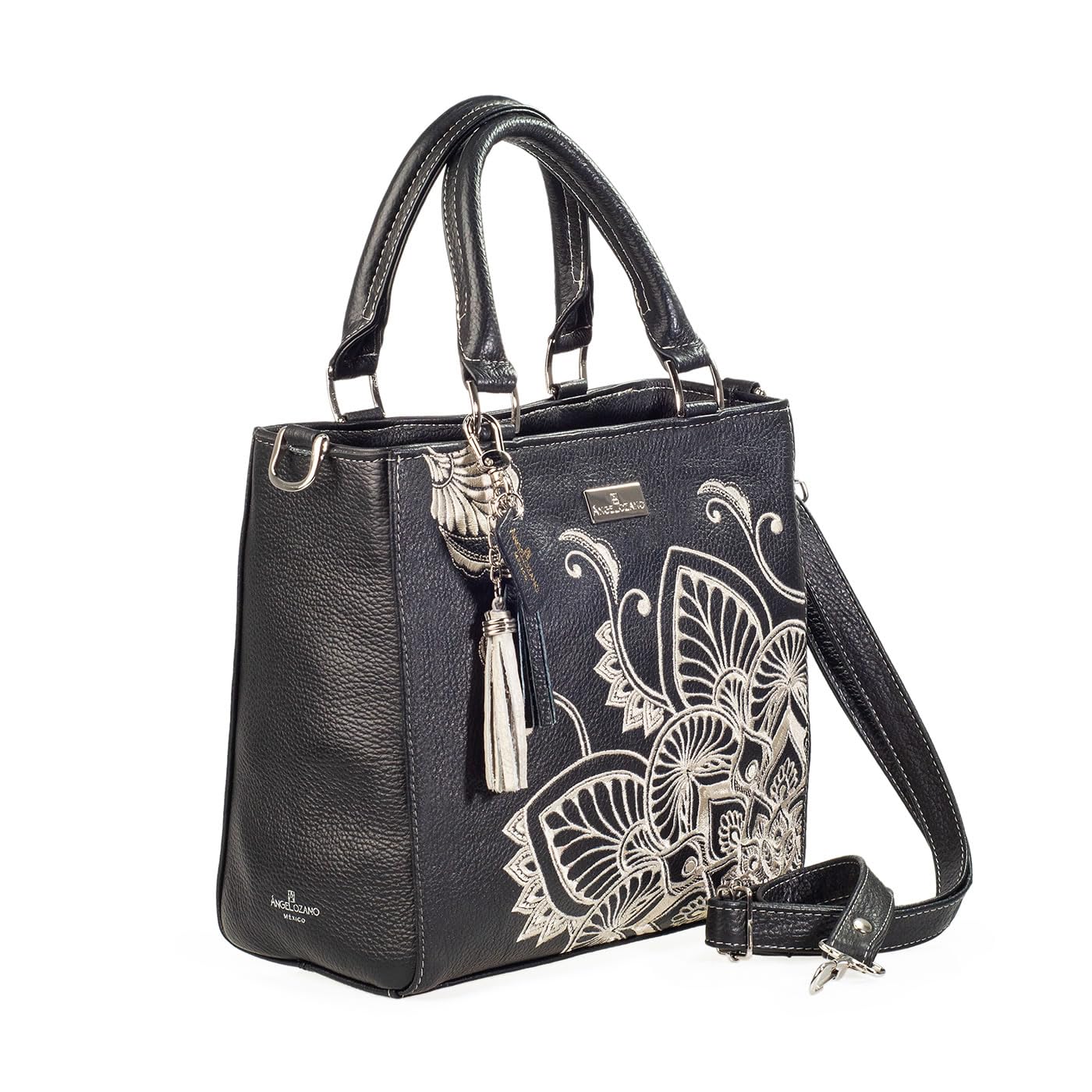 Handmade Leather Satchel Bag for Women with Mandala Embroidery – Pilar Mandala Model – Perfect for Work, Travel & Boho Fashion Accessories