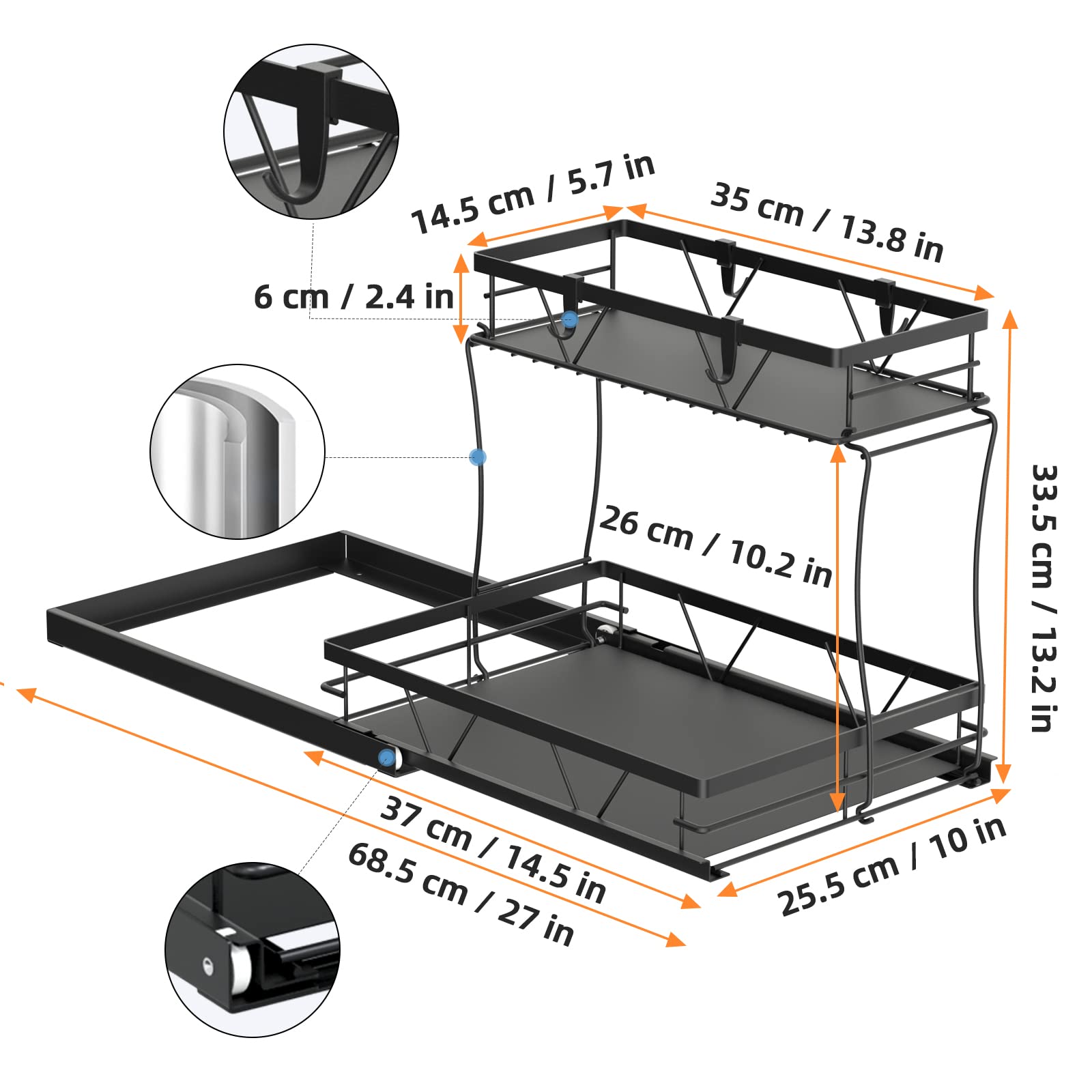 AOSITE 2-Tier Pull Out Cabinet Organizer - Under Sink Storage for Kitchen & Bathroom with Sliding Drawers - Space Saving Solution for Small Spaces, Perfect for Organizing Cleaning Supplies, Cosmetics, and Kitchen Utensils