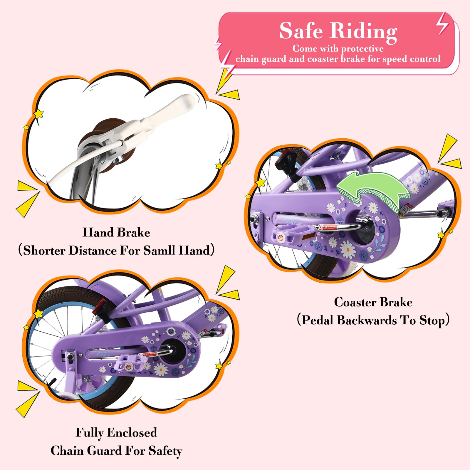 **RULLY 14 Inch Girls Bike for Toddlers Age 3-5 | Kids Bicycle with Training Wheels, Basket & Doll Seat | Purple Children's Bike for Outdoor Play & Neighborhood Rides**