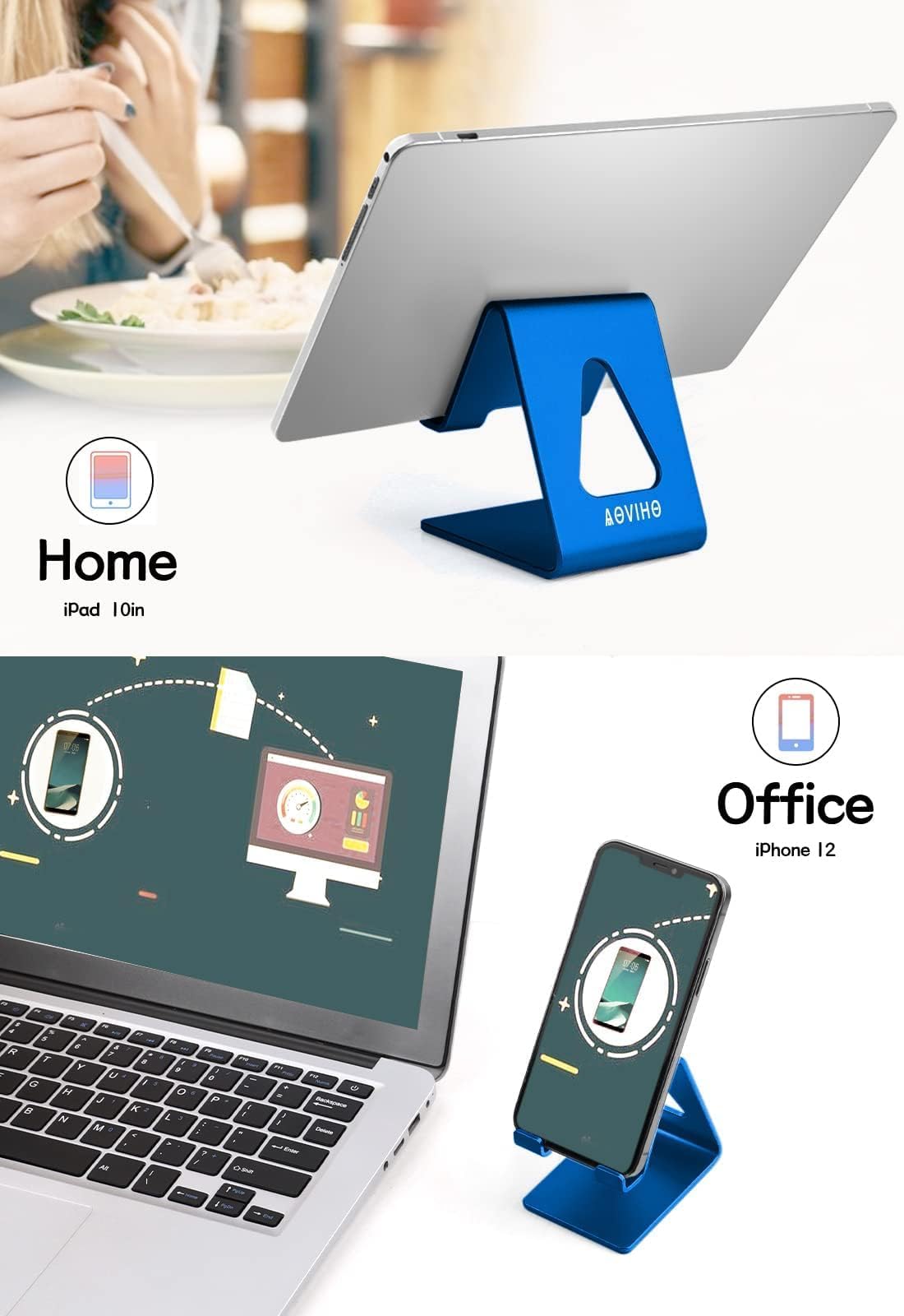 Aluminum Phone Stand Holder for Desk - Universal Smartphone Dock Cradle Compatible with iPhone 15 14 13 12 Pro 11 X XS Max 8 7 6 6S Plus SE 5 5S & Samsung Galaxy - Blue - Perfect for Office, Home & Video Calls