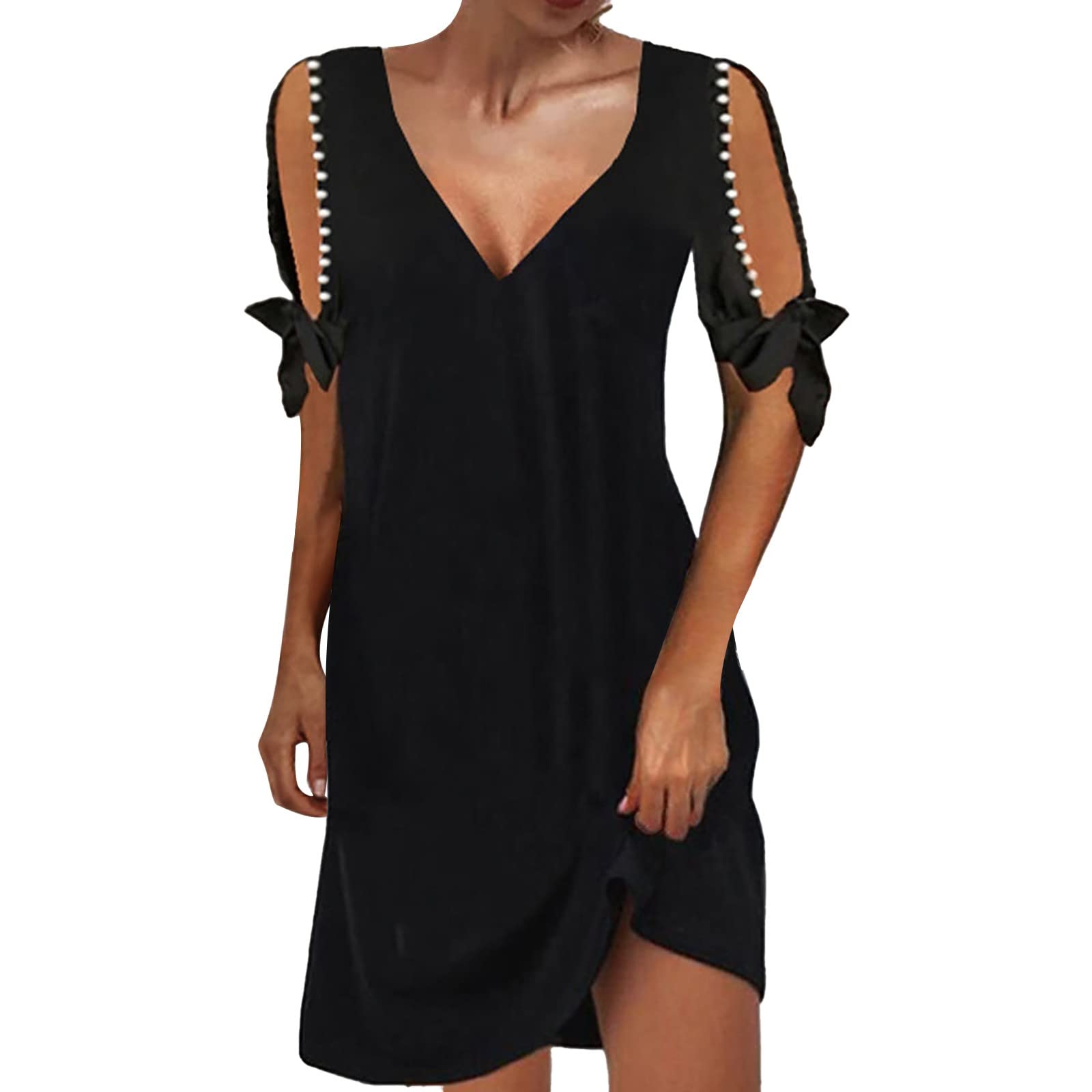 **Plus Size Women's V-Neck Shirt Dress - Fashion Mini Dress for Summer, Beach, Holiday, Casual & Party Wear | Pullover Style for Comfort & Style**