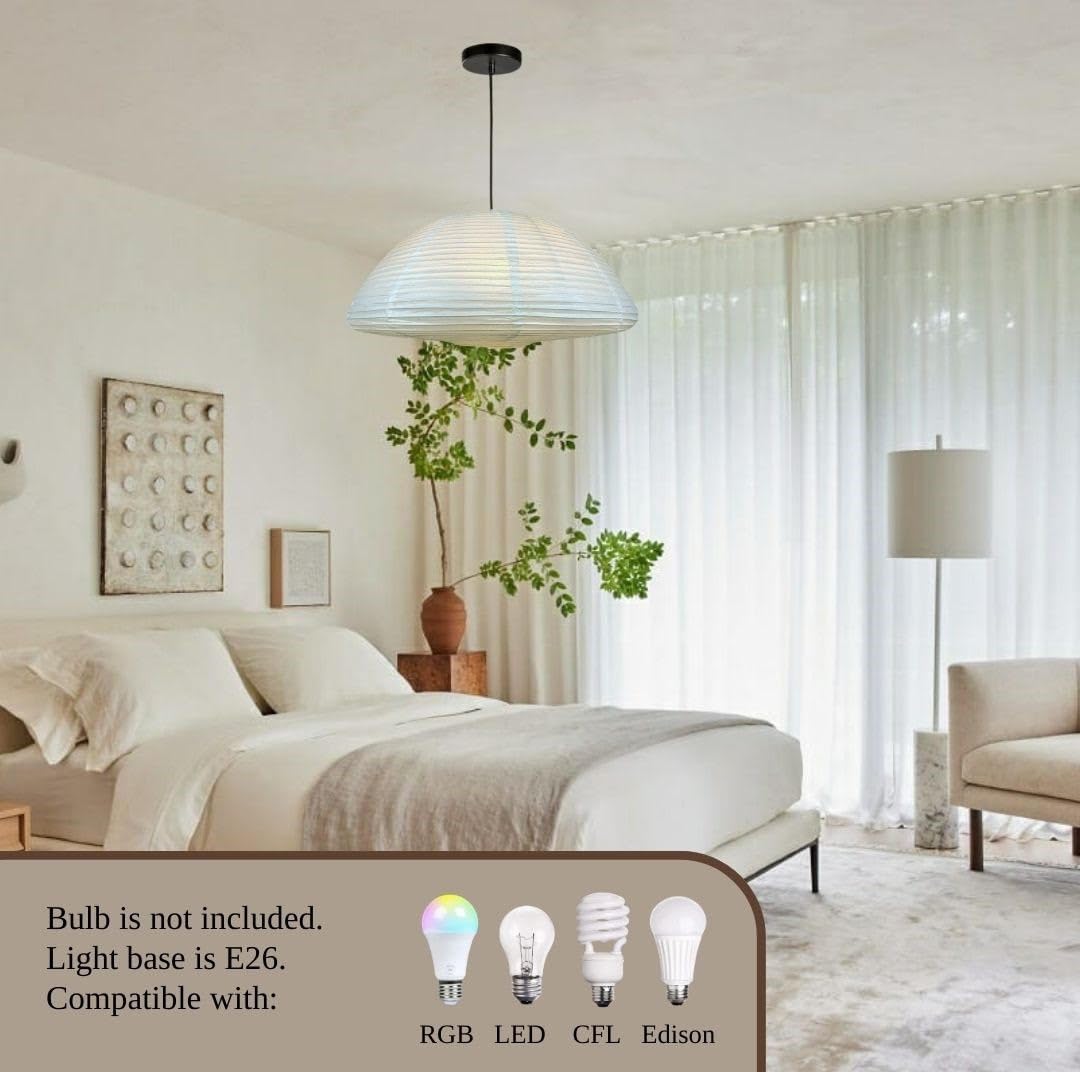 Nogy Rice Paper Lantern Lamp with Light - Elegant Ambient Lighting Fixture for Bedroom, Living Room & Patio | Easy Hardwired Installation | Asian-Inspired Home Decor