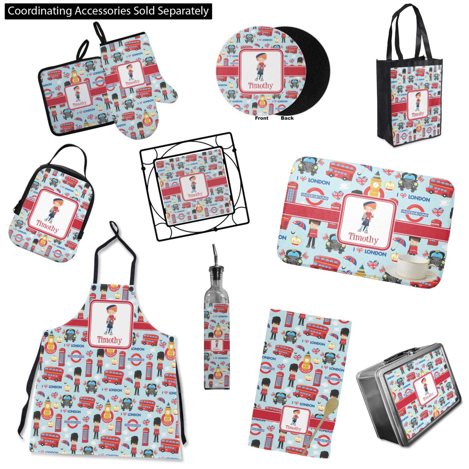 Personalized London Right Oven Mitt and Pot Holder Set with Custom Name or Text - Perfect for Baking, Cooking, and Kitchen Decor