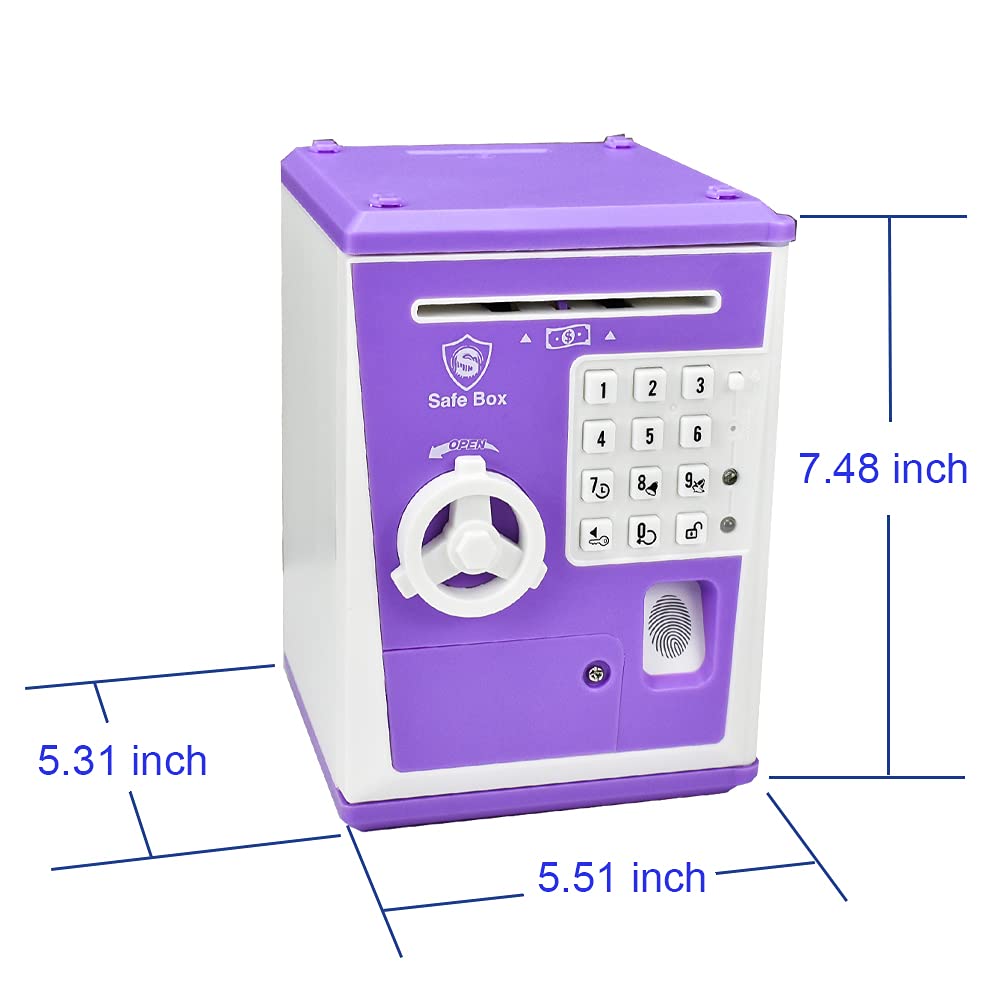 Electronic ATM Piggy Bank with Fingerprint Scanner - Toy Safe Box for Kids, Money Coin Savings Bank - Perfect Gift for Boys & Girls (Purple) - Teach Financial Literacy & Money Management Skills
