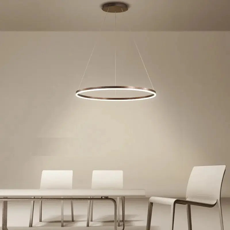 Modern Ring Pendant Light Fixture - Black/Gold/Brown Finish - Industrial Chic Ceiling Lighting for Kitchen Island, Dining Room & Living Room Decor