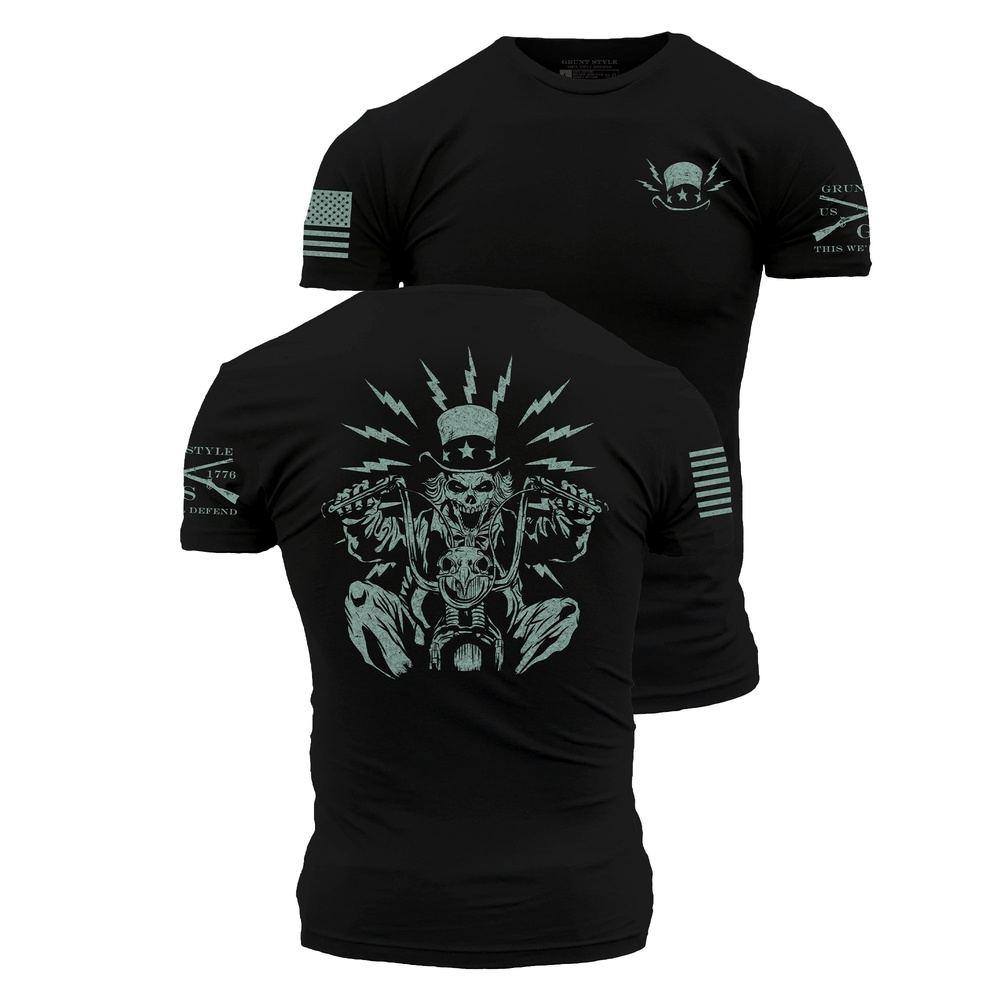 Uncle Sam Freedom Rider T-Shirt - Patriotic American Graphic Tee for Men & Women - Perfect for 4th of July, Independence Day & Political Rallies
