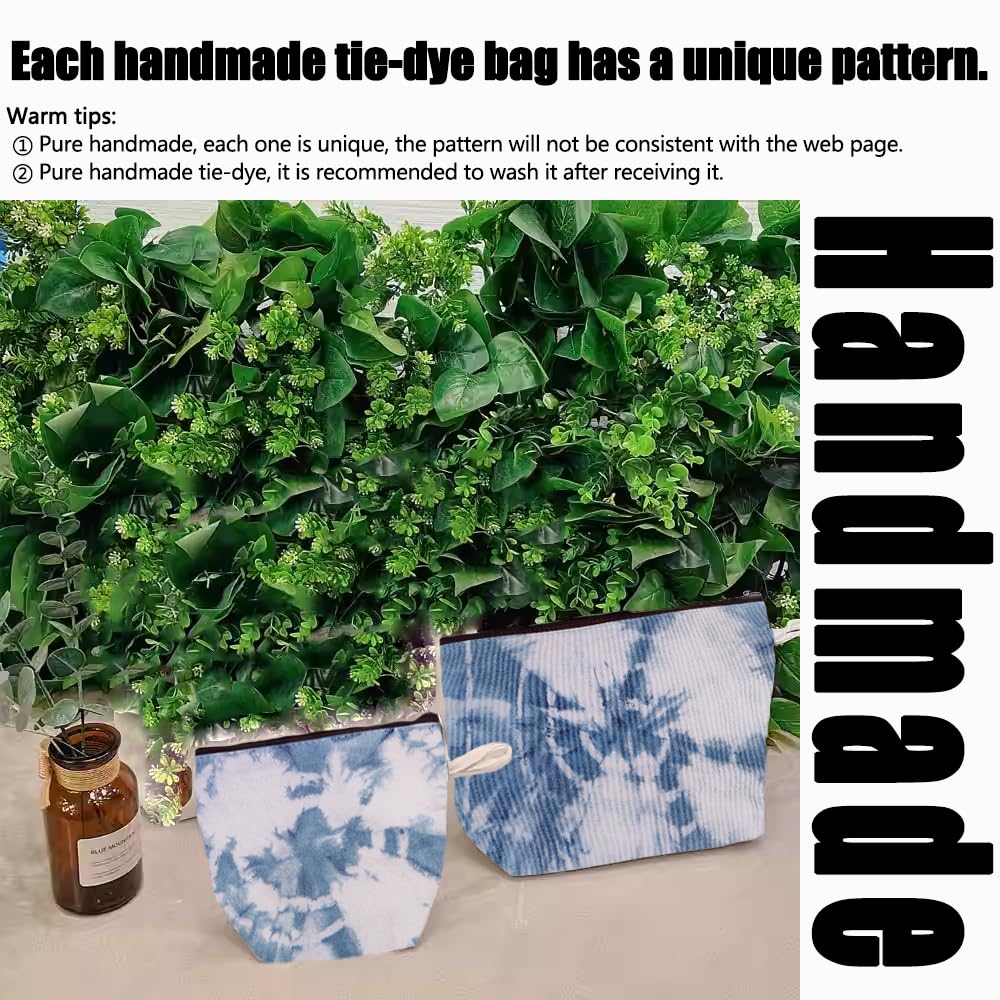 2 Pcs Handmade Natural Linen Makeup & Toiletry Bag with Zipper - Unique Tie Dye Travel Storage Pouch for Cosmetics, Shaving Kit & Grooming Essentials | Perfect for Vacation, Camping & Daily Organizer