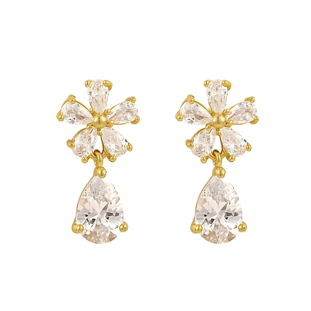 Sparkling Crystal Flower Dangle Earrings for Women - Elegant Bohemian Jewelry for Parties, Weddings & Date Nights | C9F15