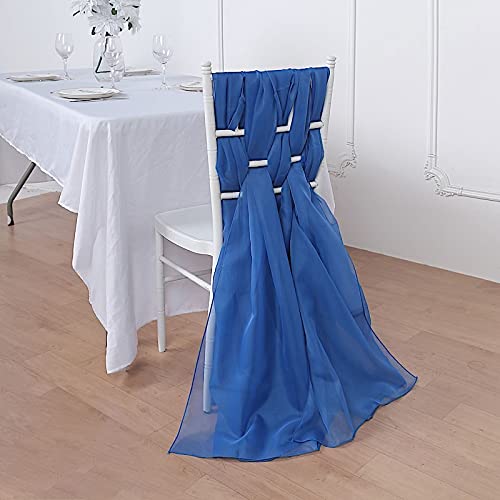50 Royal Blue Extra Wide Premium Chiffon Chair Sashes - Elegant Wedding Chair Bows for Ceremony & Reception Decorations - Perfect for Bridal Showers, Banquets and Party Decor Supplies