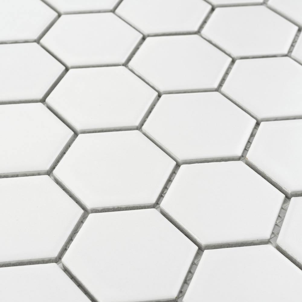 Hexagon Porcelain Mosaic Tile White 2