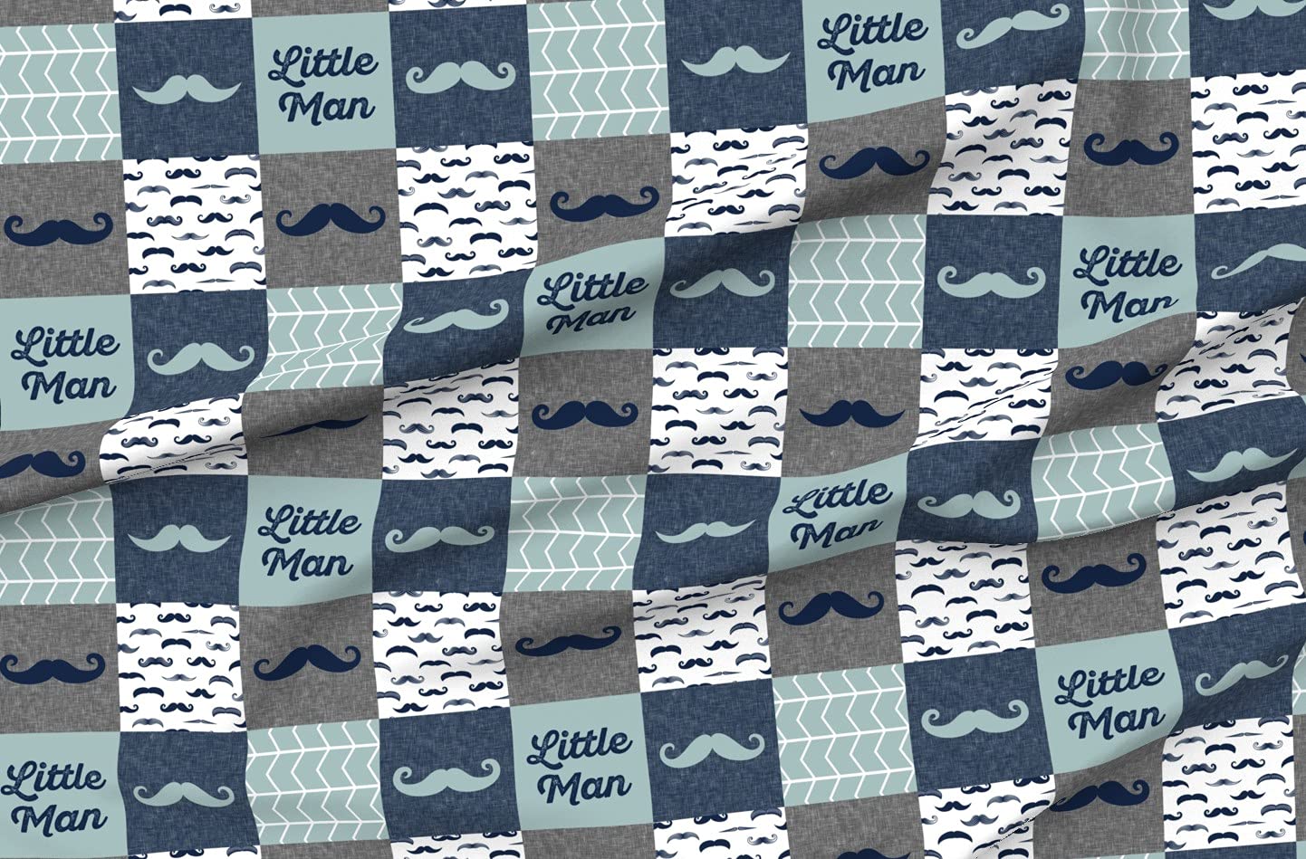 Little Man Mustache Quilt Fabric - Navy & Dusty Blue Cheater Print on Soft Minky - Fat Quarter for Baby Blankets, Quilt Backing & Sewing Projects | Perfect for Nursery Decor, DIY Gifts & Cozy Home Textiles
